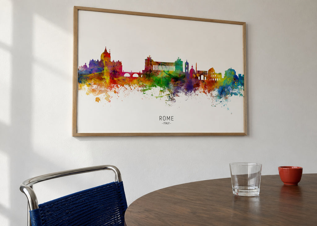 Rome Skyline multicolor - Framed poster in an interior