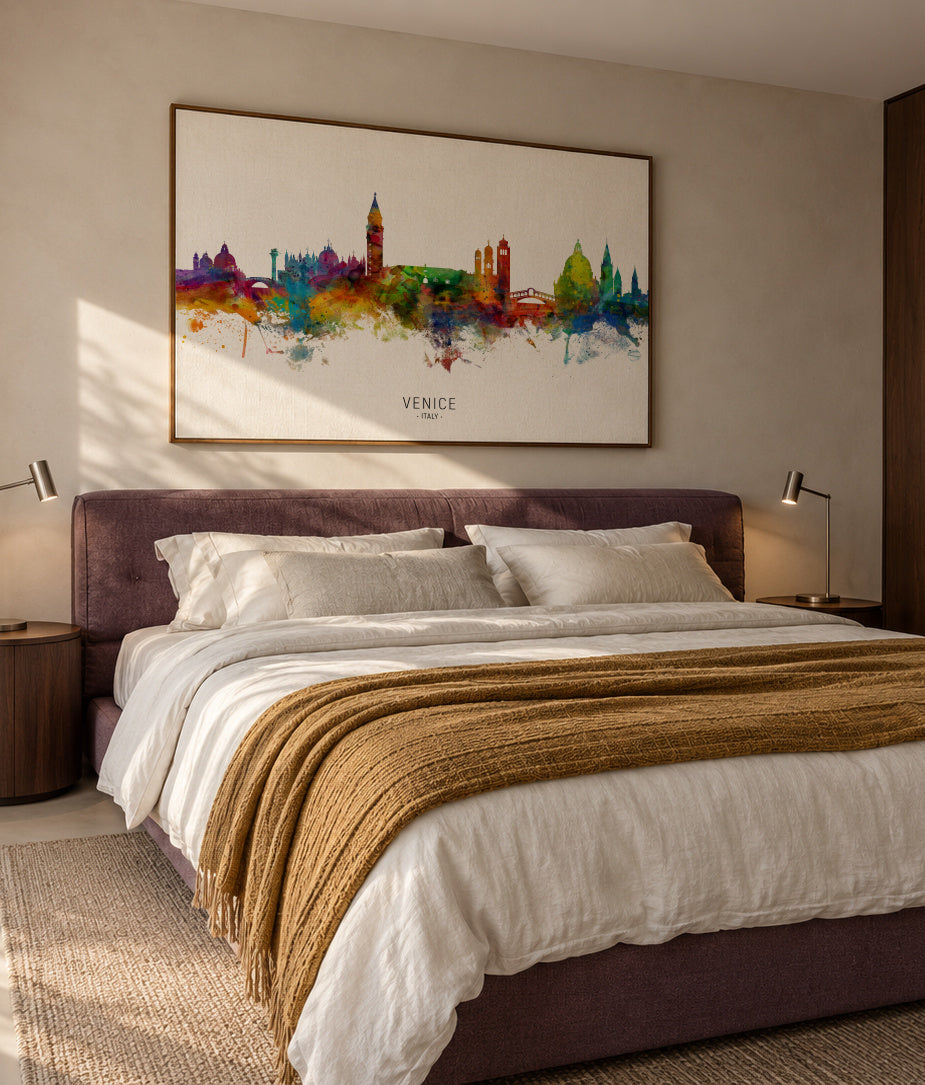 Venice Skyline multicolor - Framed canvas in an interior