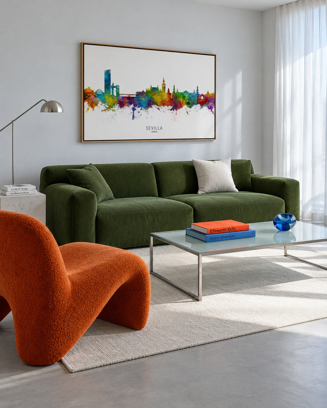Sevilla Skyline multicolor - Framed canvas in an interior