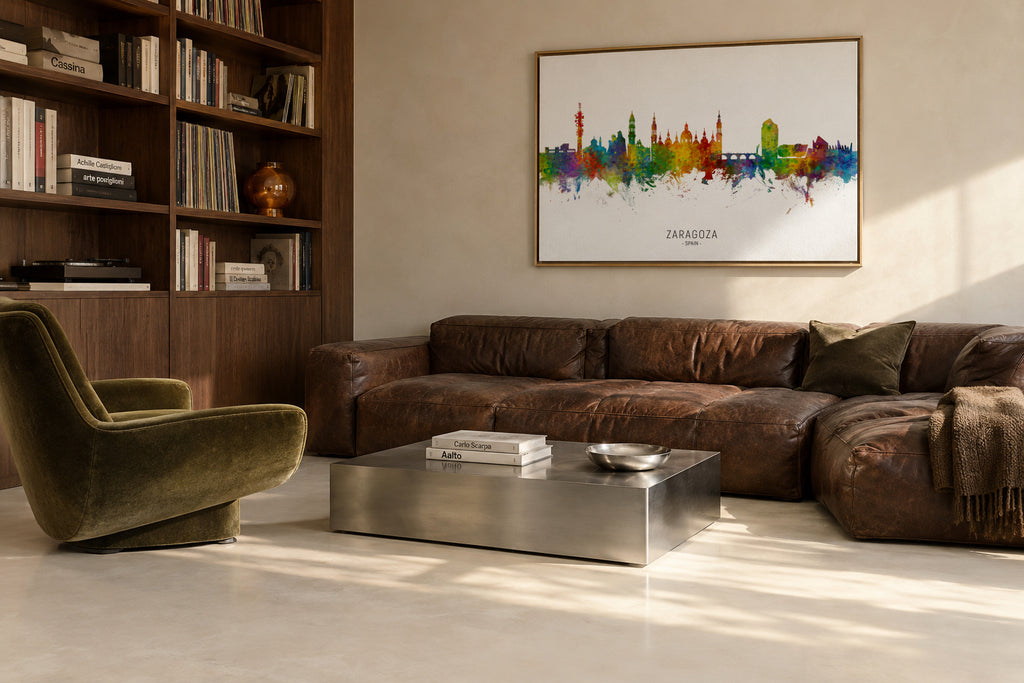 Zaragoza Skyline multicolor - Framed canvas in an interior