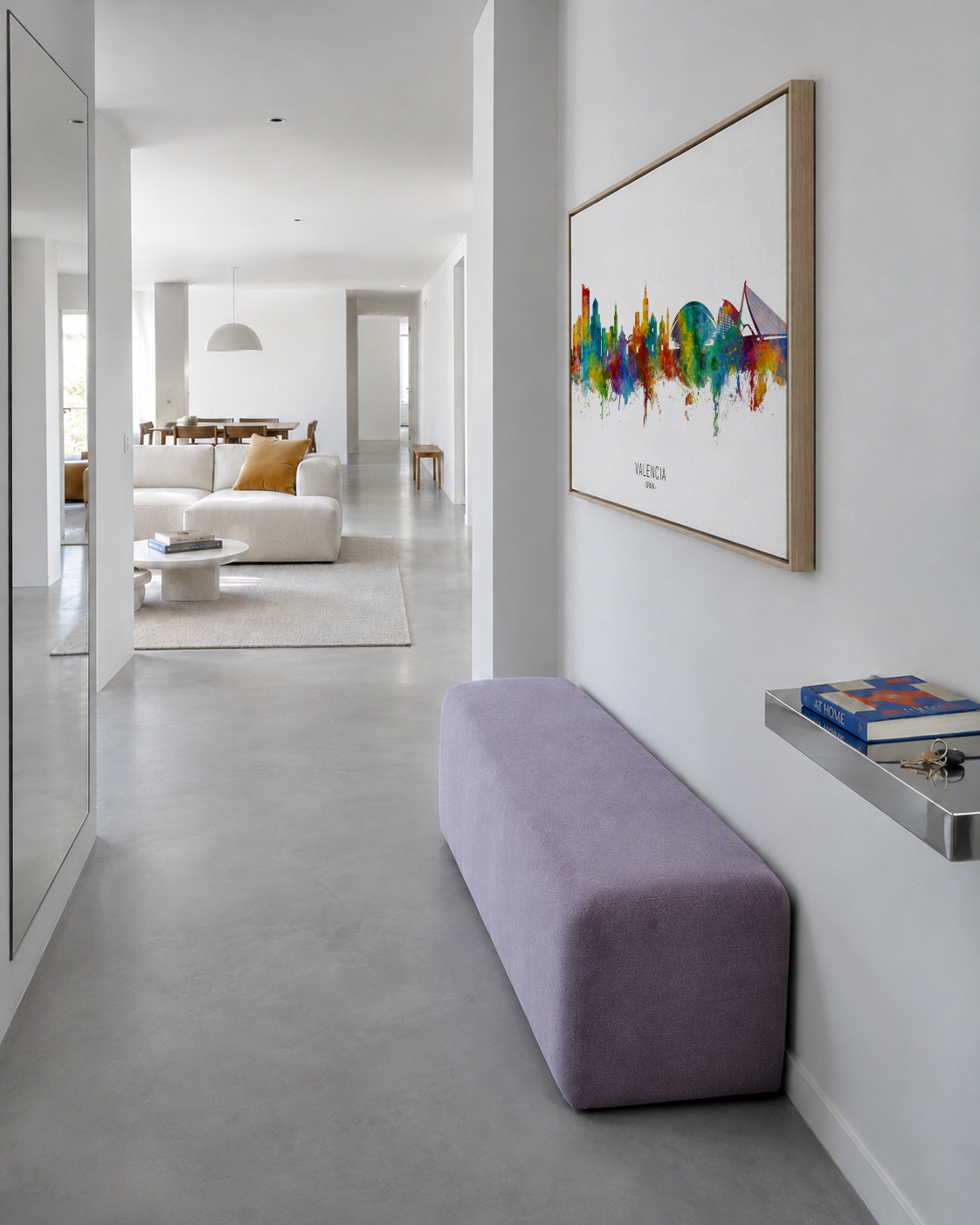 Valencia Skyline multicolor - Framed canvas in an interior