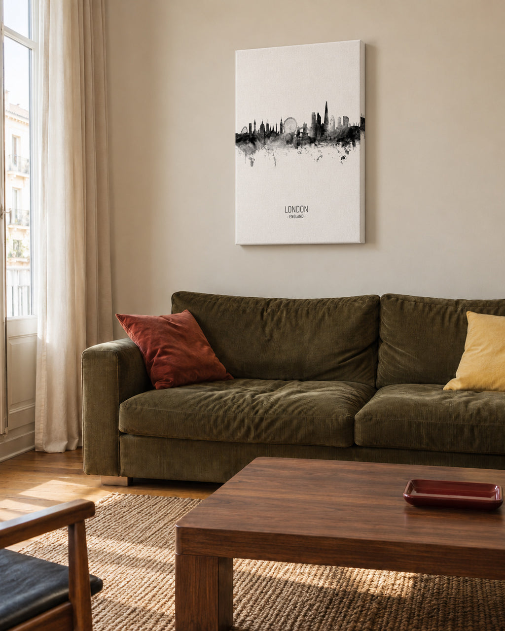 London Skyline en blanco y negro - Unframed canvas in an interior