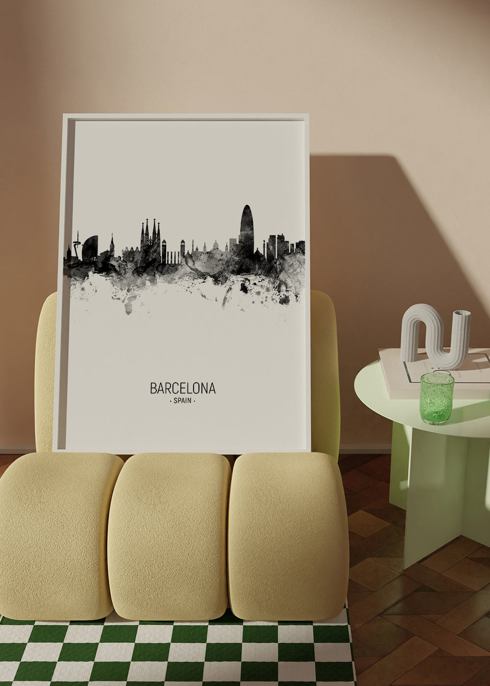 Barcelona Skyline en blanco y negro