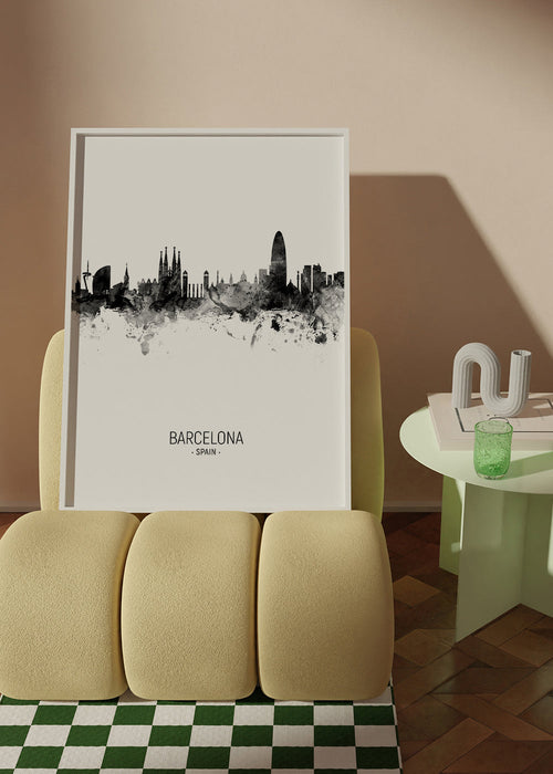 Barcelona Skyline en blanco y negro