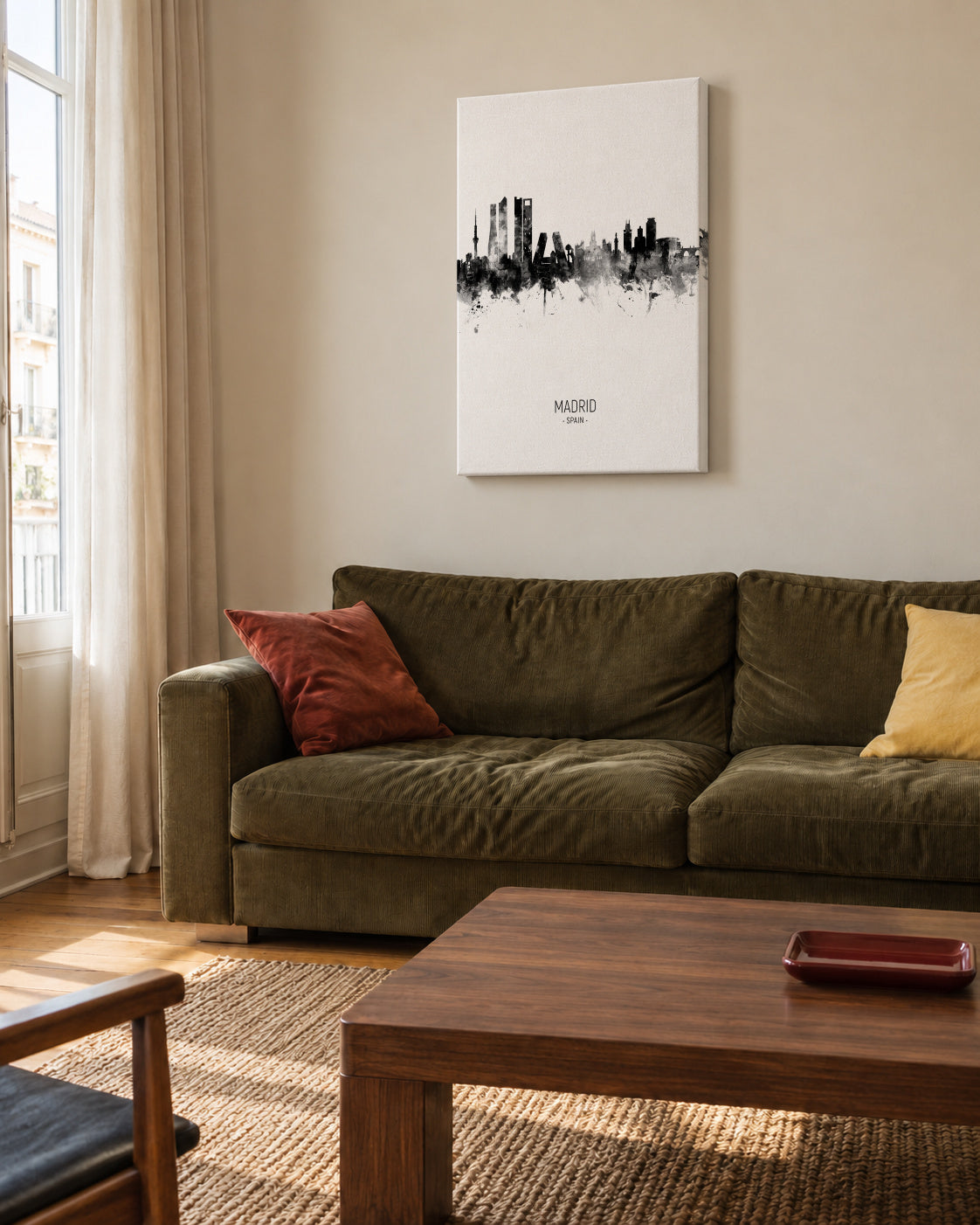 Madrid Skyline en blanco y negro - Unframed canvas in an interior