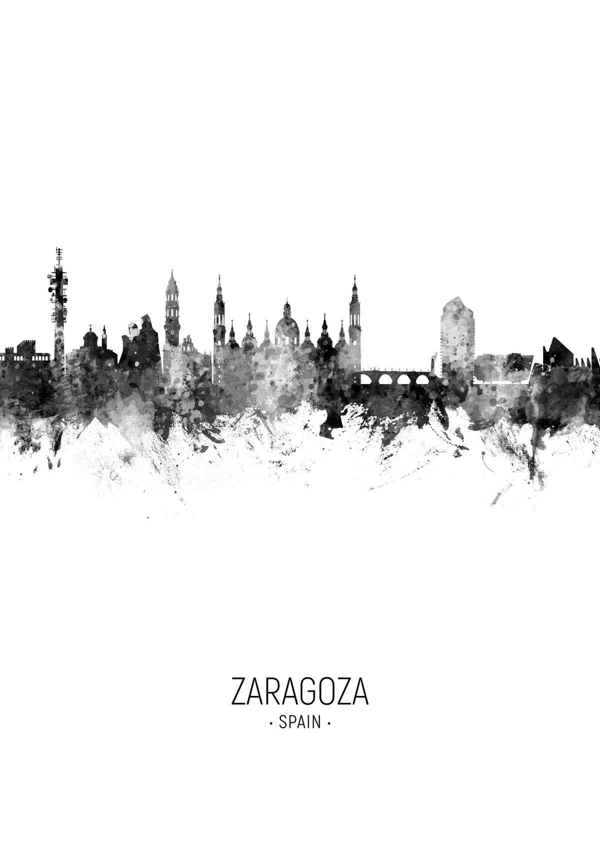 Zaragoza Skyline en blanco y negro - Unframed art print