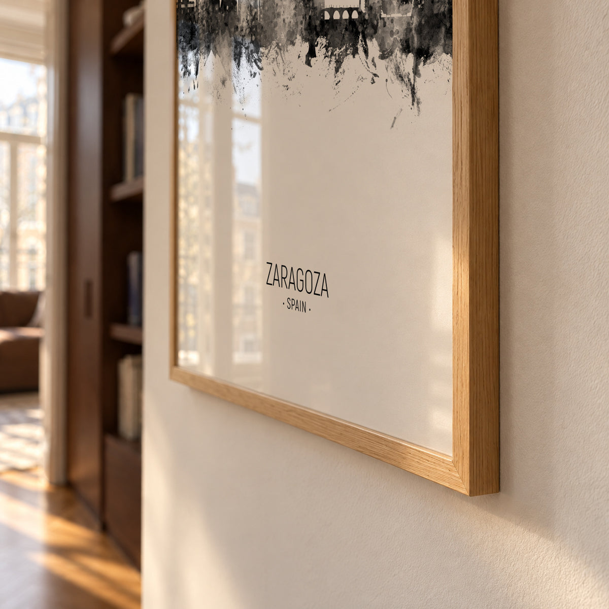 Zaragoza Skyline en blanco y negro - Framed poster detail