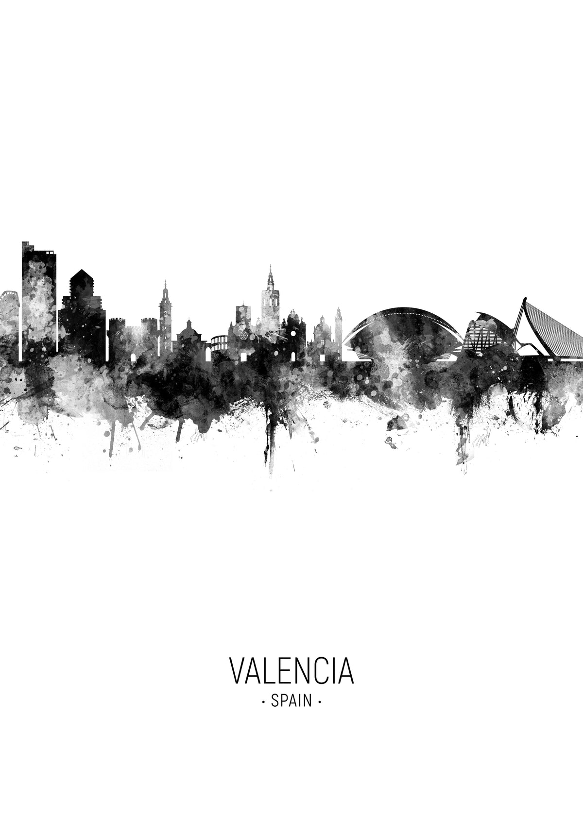 Valencia Skyline en blanco y negro - Unframed art print