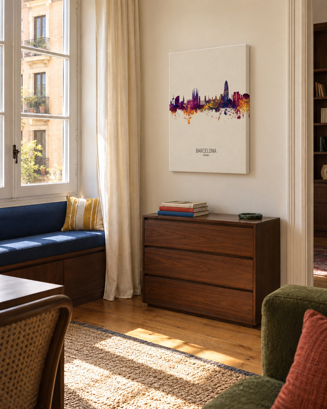 Barcelona Skyline en beige - Unframed canvas in an interior