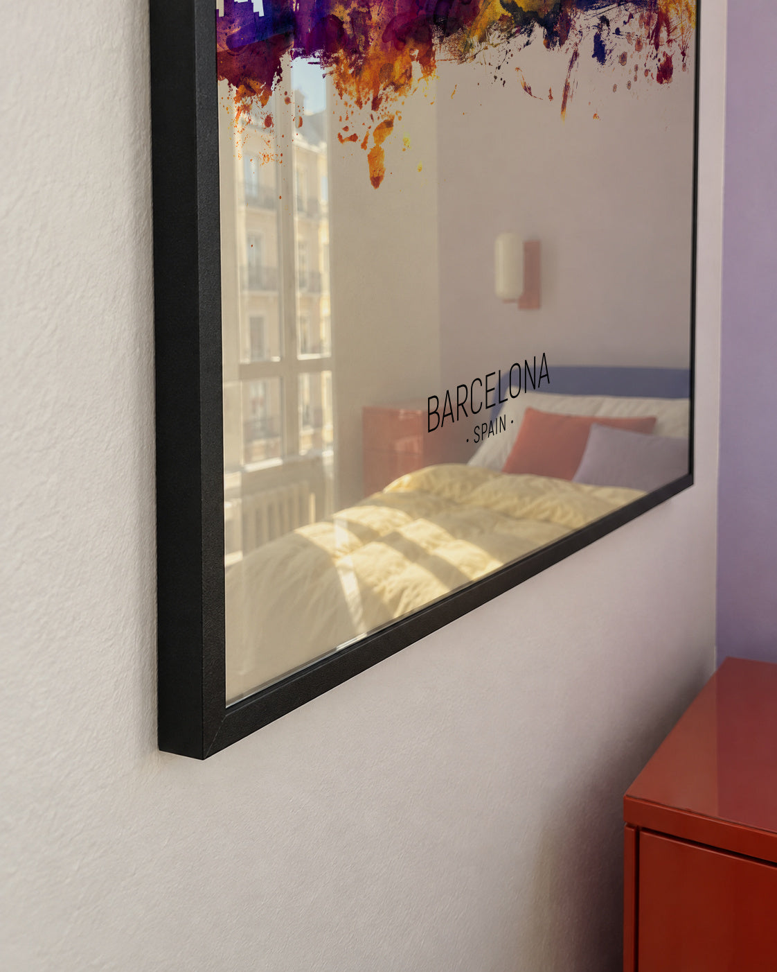 Barcelona Skyline en beige - Framed poster detail
