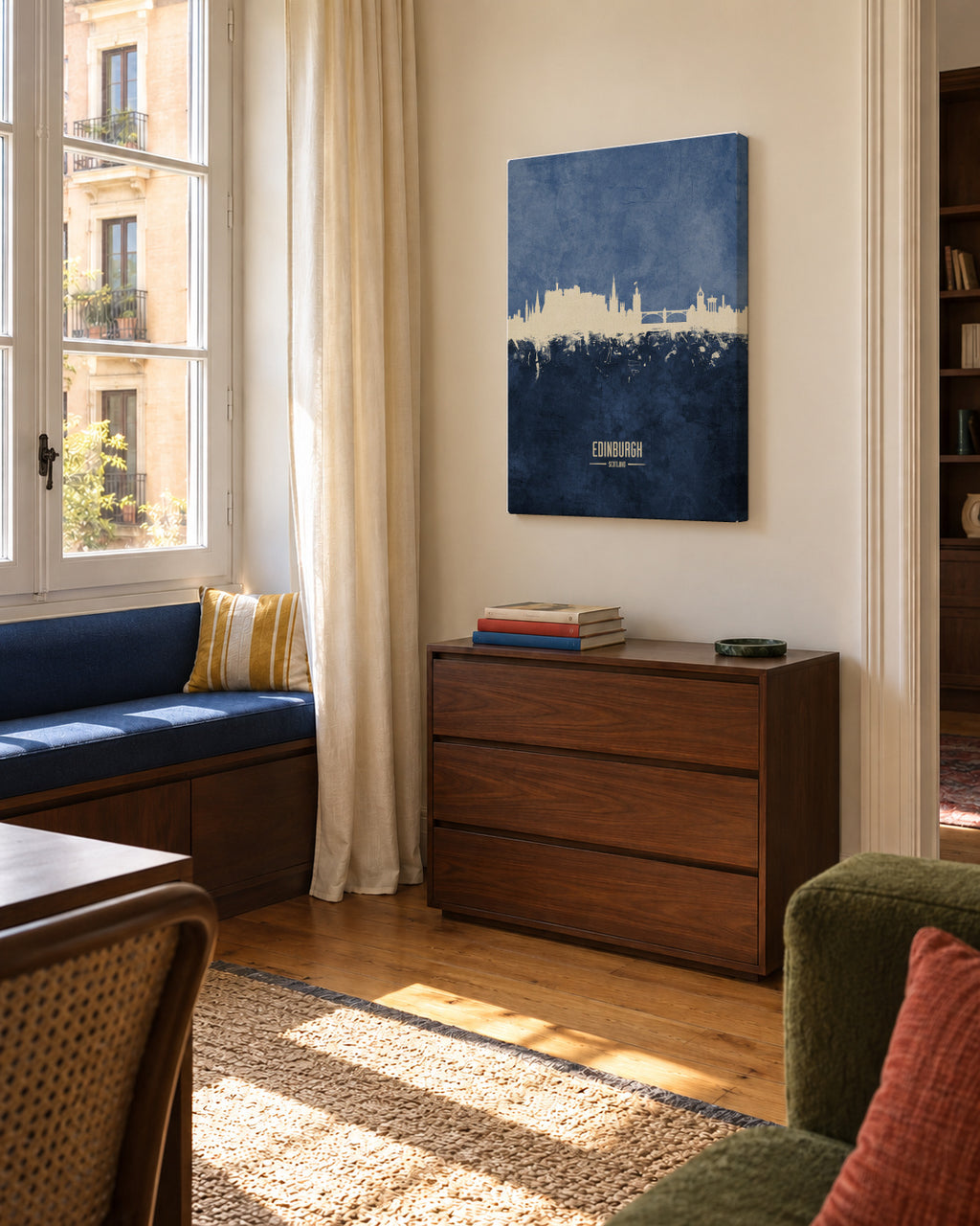 Edinburgh Skyline Azul - Unframed canvas in an interior