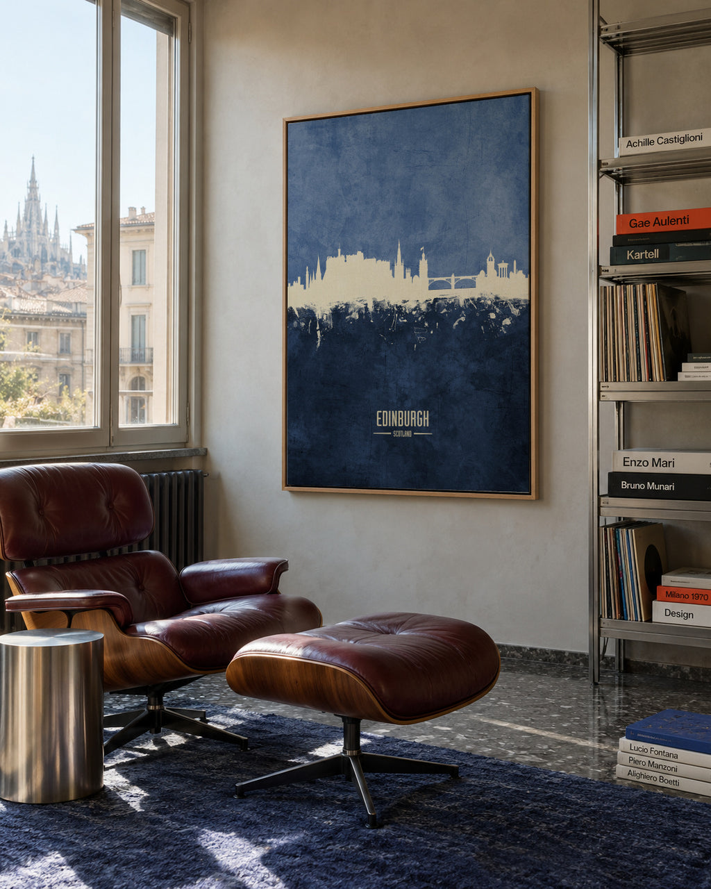 Edinburgh Skyline Azul - Framed canvas in an interior