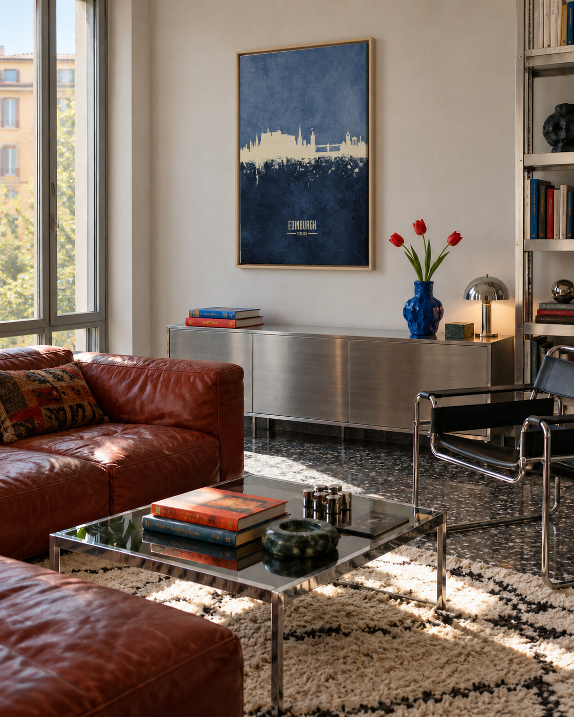 Edinburgh Skyline Azul - Framed canvas in an interior