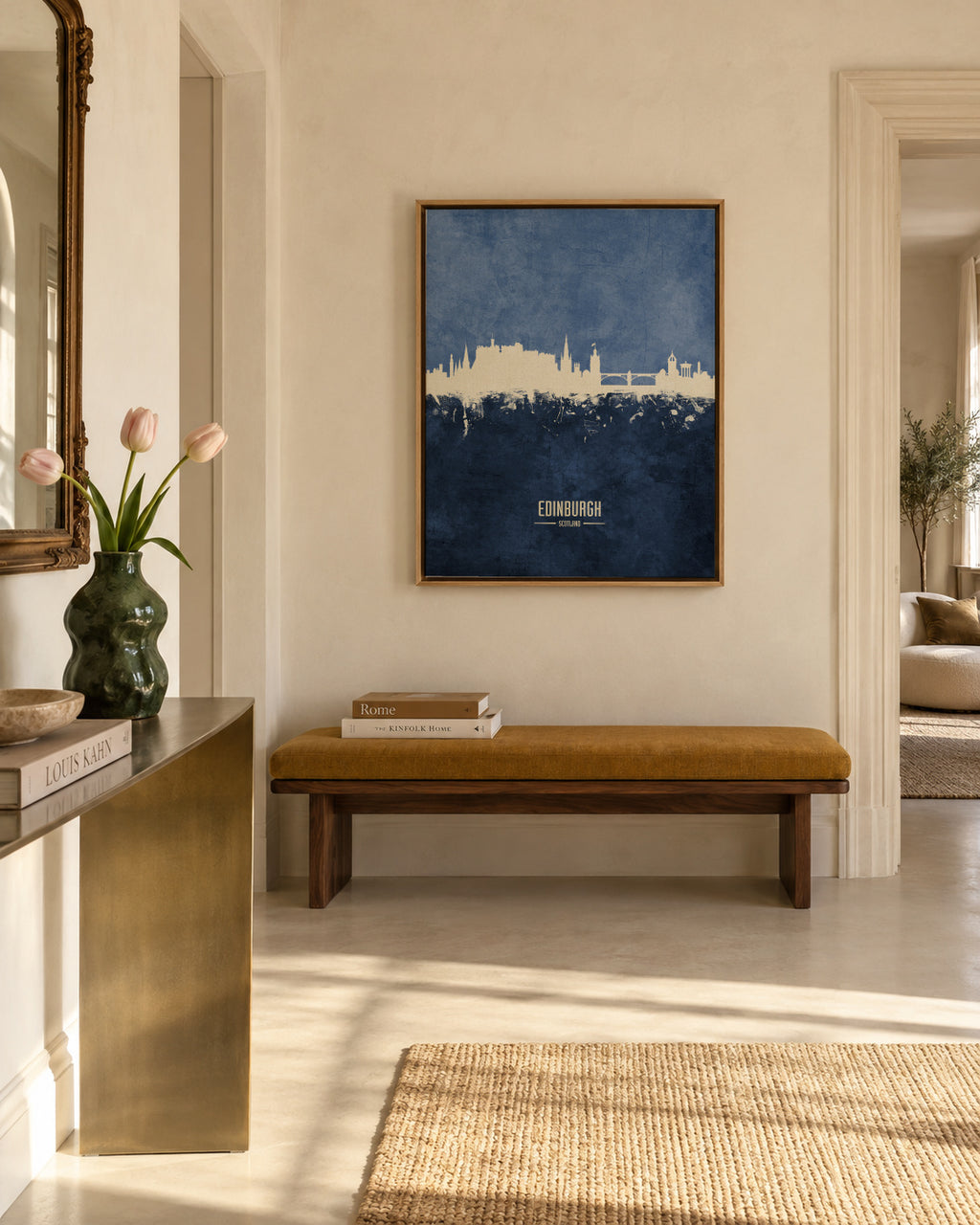 Edinburgh Skyline Azul - Framed canvas in an interior