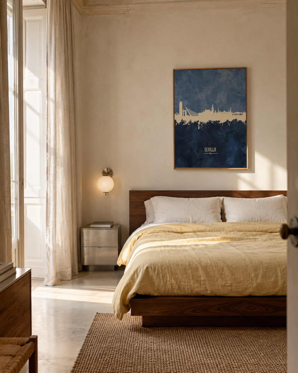 Sevilla Skyline Azul - Framed canvas in an interior