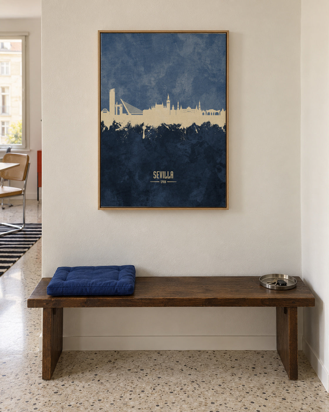 Sevilla Skyline Azul - Framed canvas in an interior