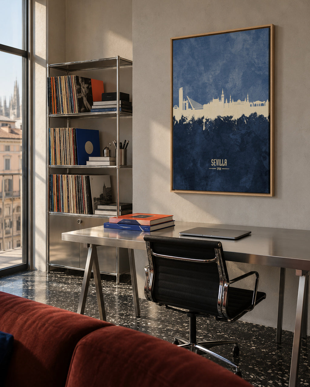 Sevilla Skyline Azul - Framed canvas in an interior
