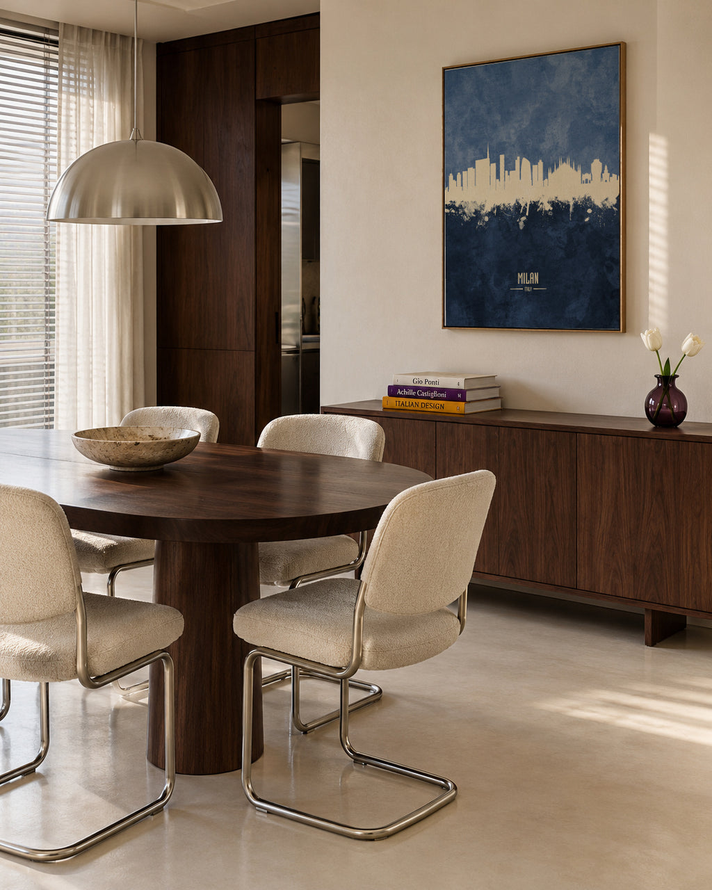Milan Skyline Azul - Framed canvas in an interior