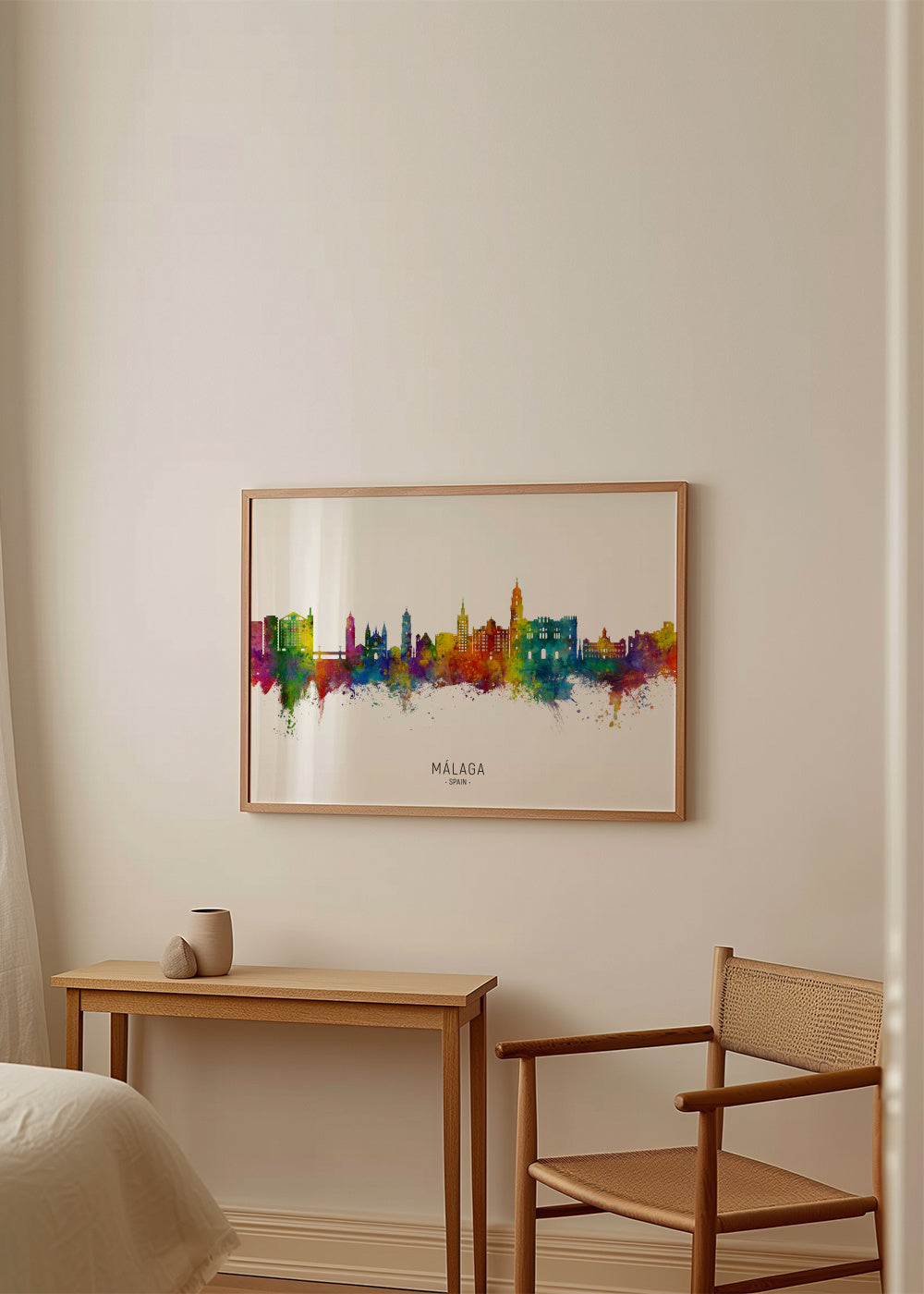 Málaga Skyline multicolor - Framed poster in an interior