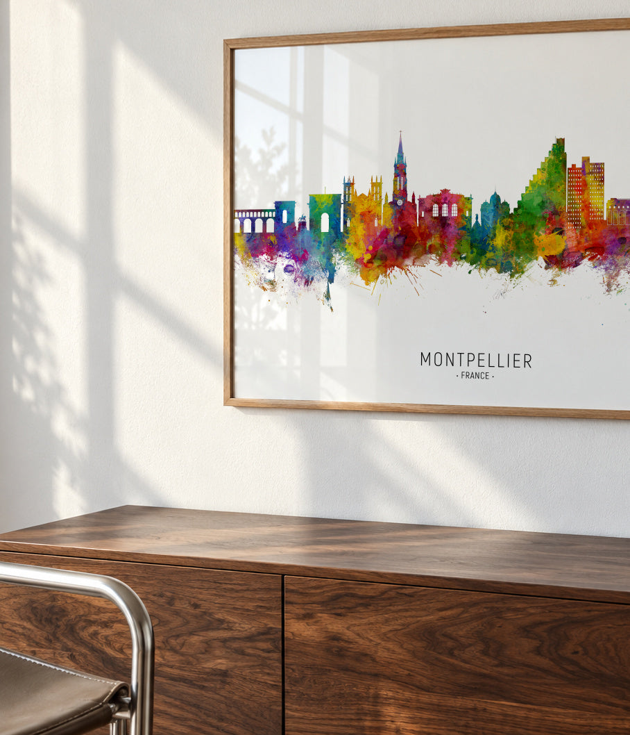 Montpellier Skyline multicolor - Framed poster detail