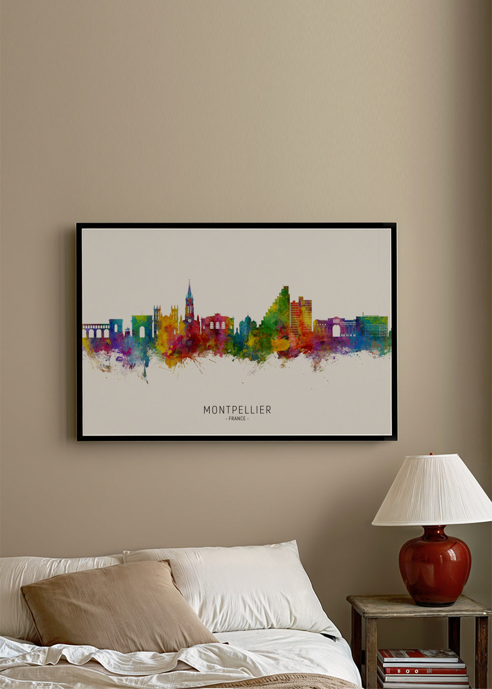 Montpellier Skyline multicolor - Framed poster in an interior