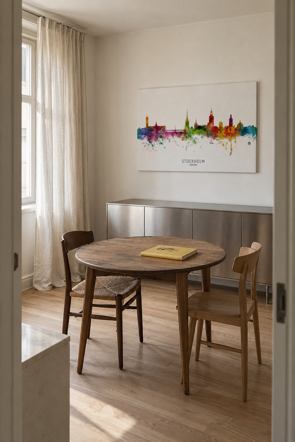 Stockholm Skyline multicolor - Unframed canvas in an interior