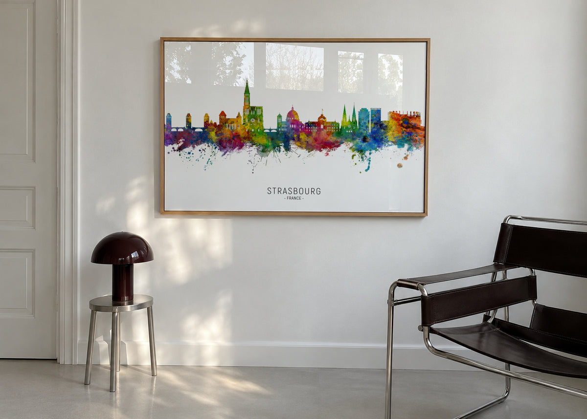 Strasbourg Skyline multicolor - Framed poster in an interior
