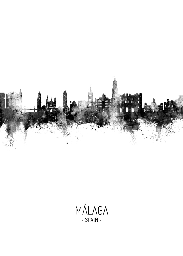 Málaga Skyline blanco y negro
