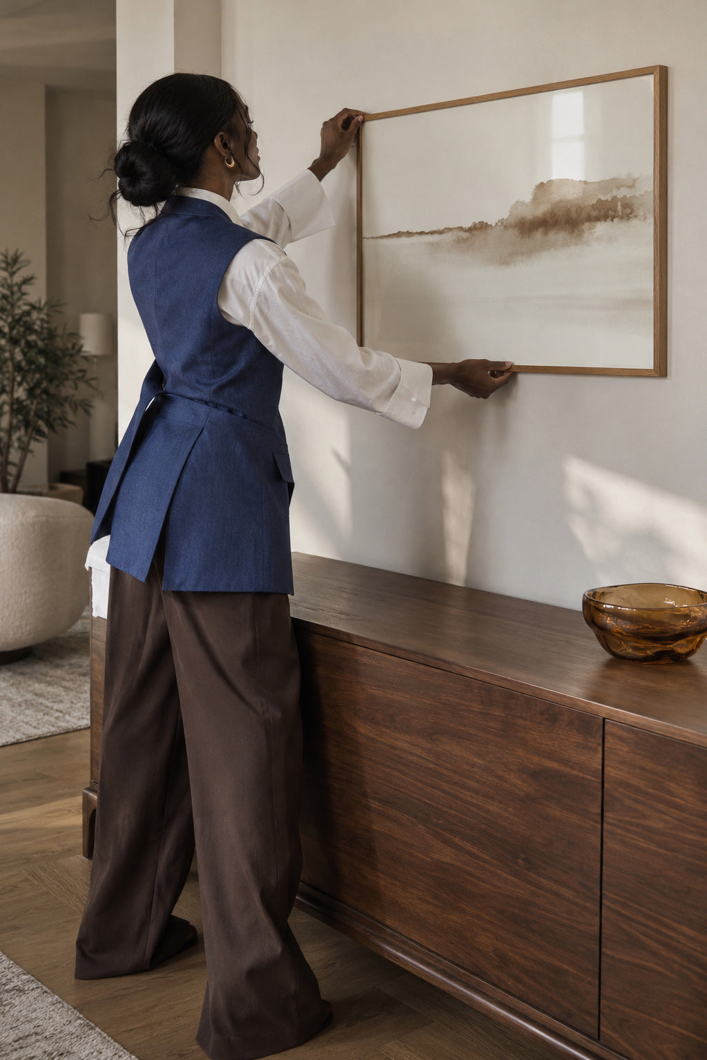 Watercolor landscape N 38 - Sepia - Framed poster in an interior