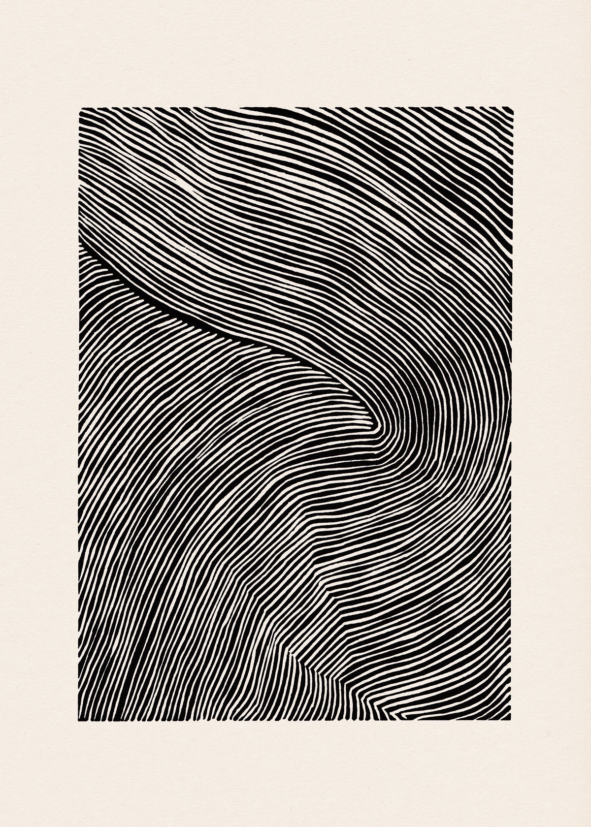 Stripes linocut Nº1 - Black and white - Unframed art print