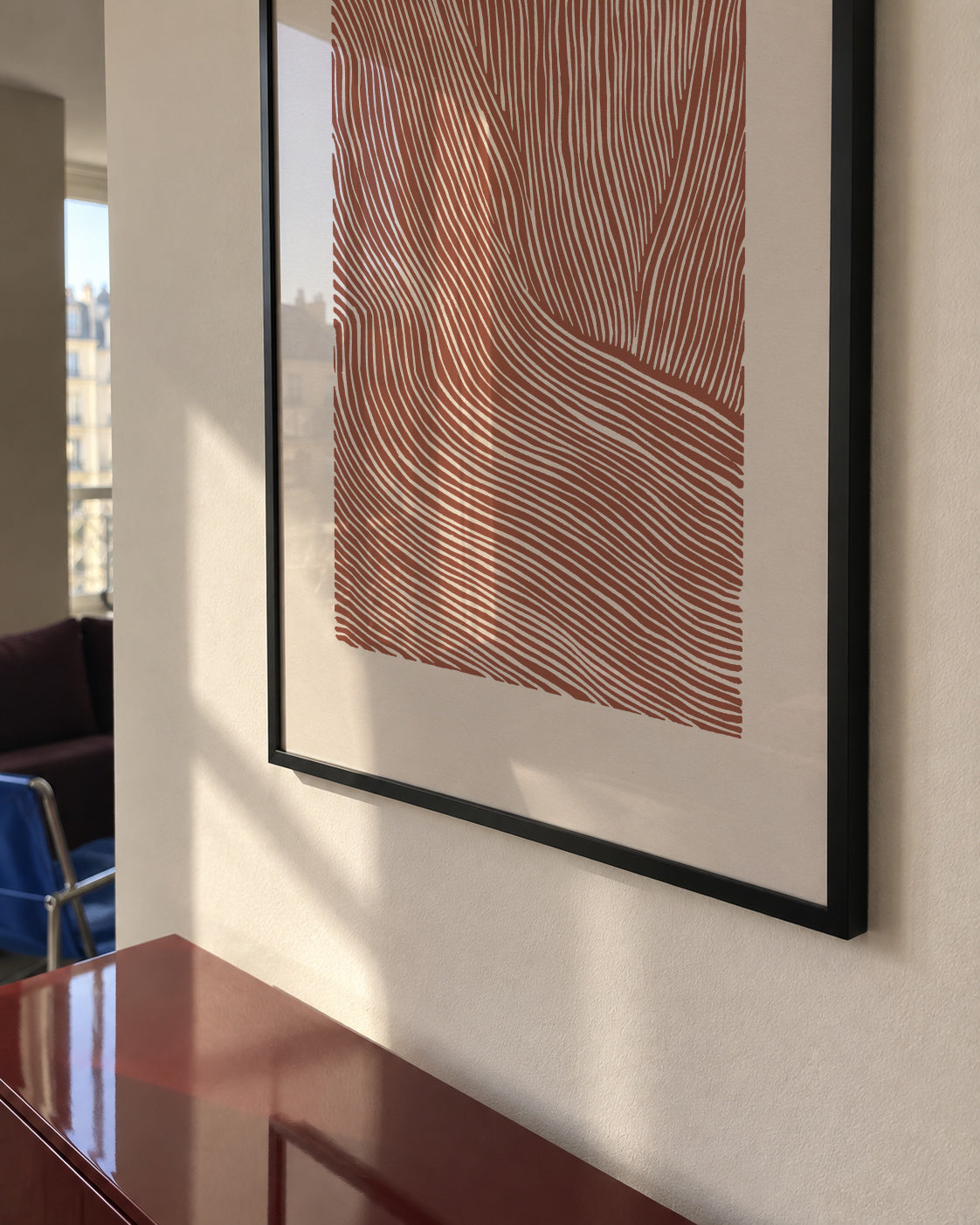 Stripes linocut Nº5 - Terracotta - Poster en ambiente