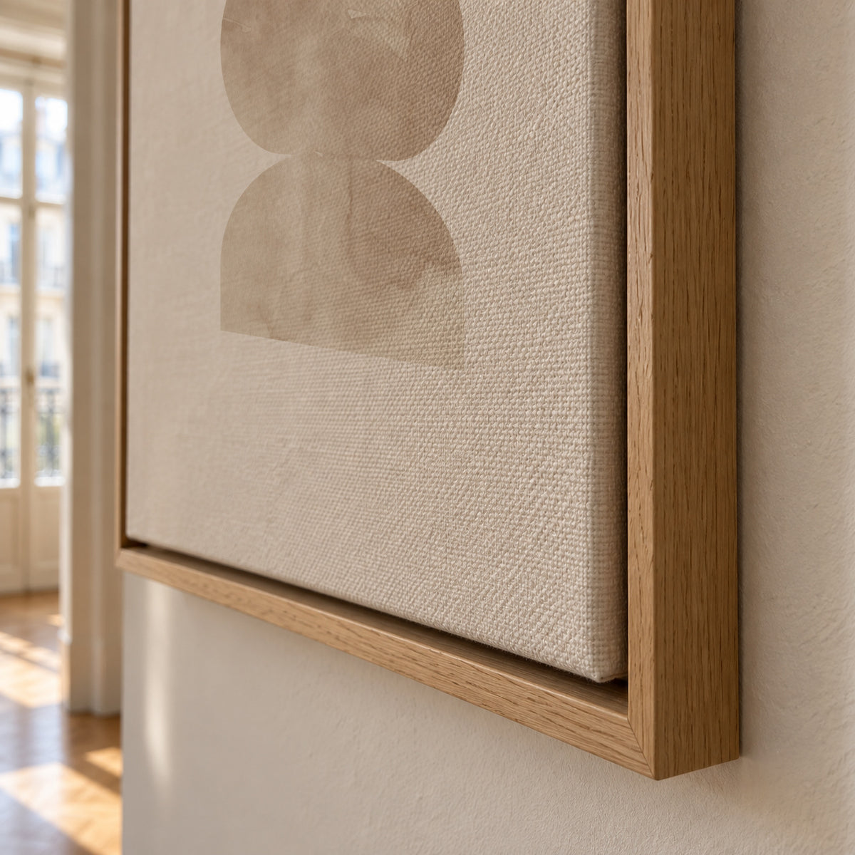 Watercolor shapes Nº4 - beige tones - Framed canvas detail