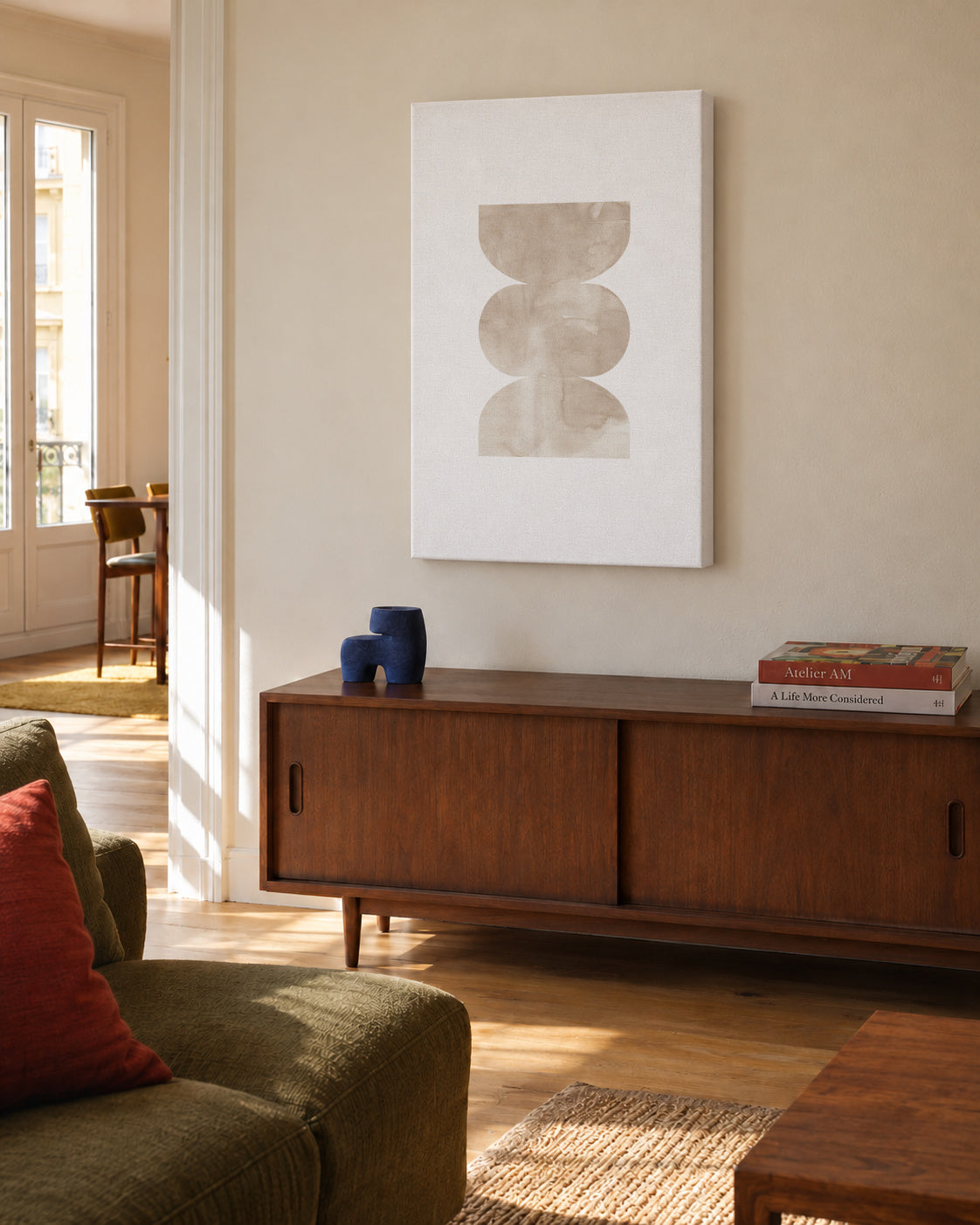 Watercolor shapes Nº4 - beige tones - Unframed canvas in an interior