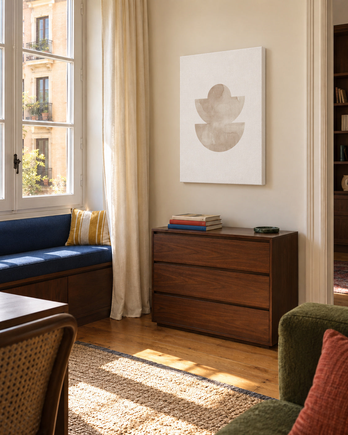 Watercolor shapes Nº5 - beige tones - Unframed canvas in an interior