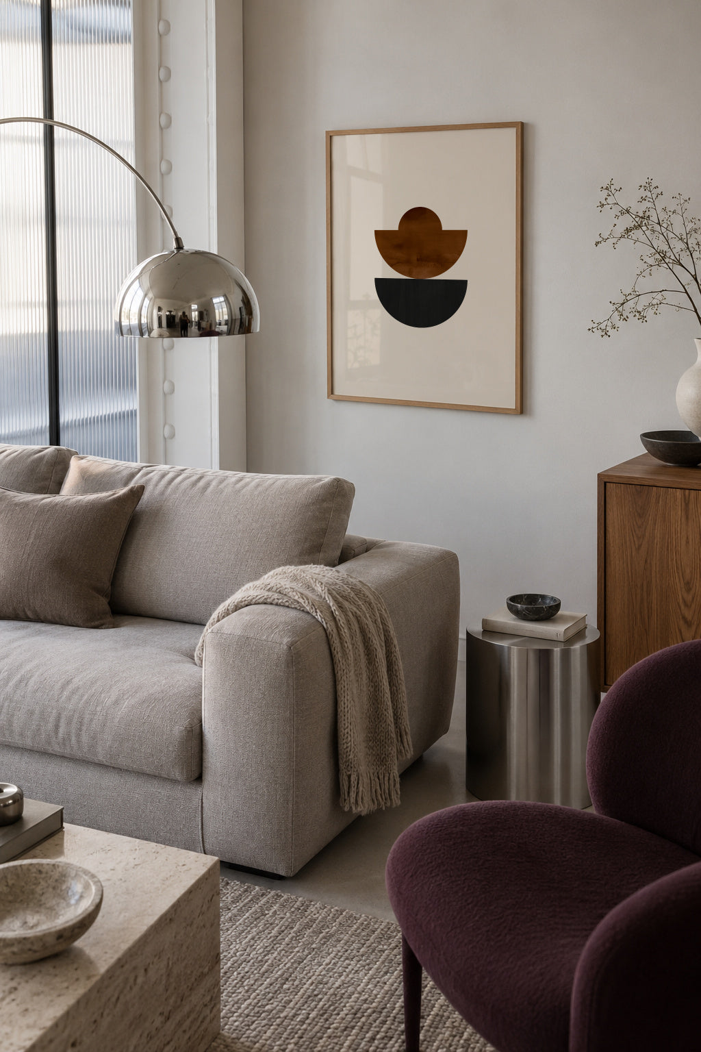 Geometric shapes Nº3 - rust & black - Framed poster in an interior