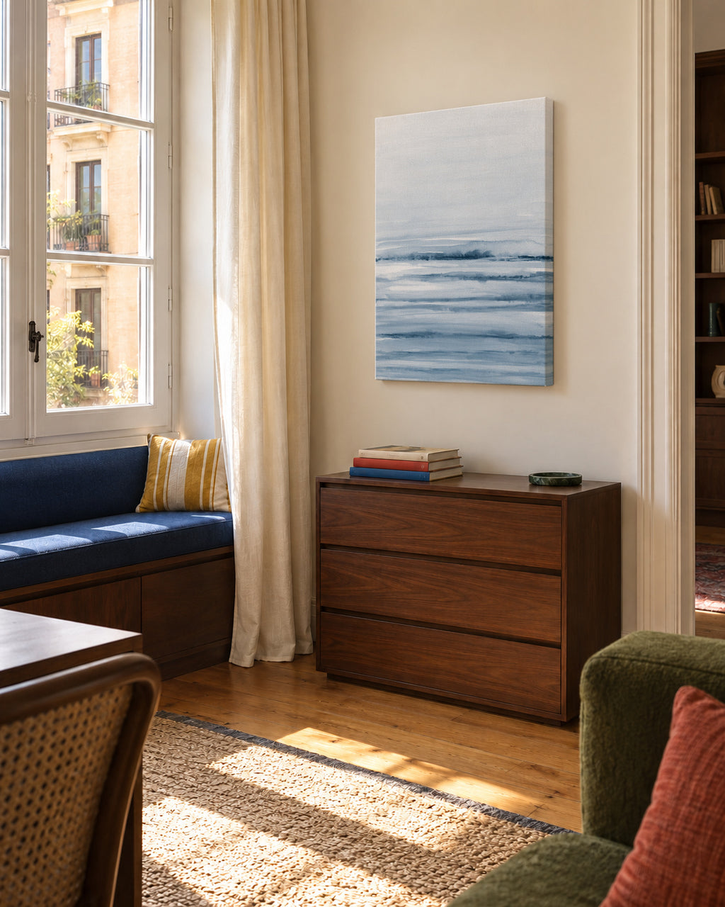 Watercolor landscape N 45 Indigo Blue - Unframed canvas in an interior