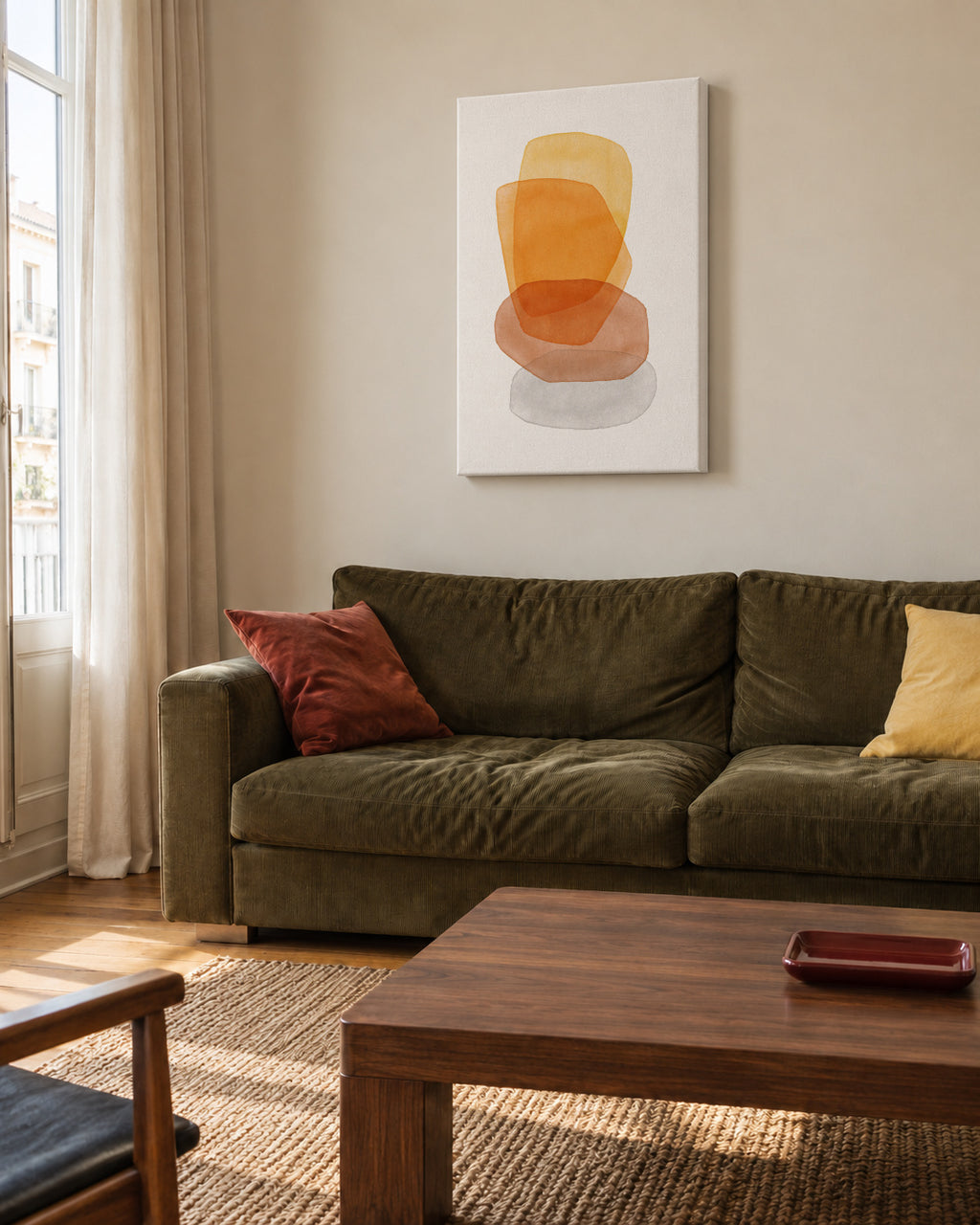 Yellow abstractions - Unframed canvas in an interior