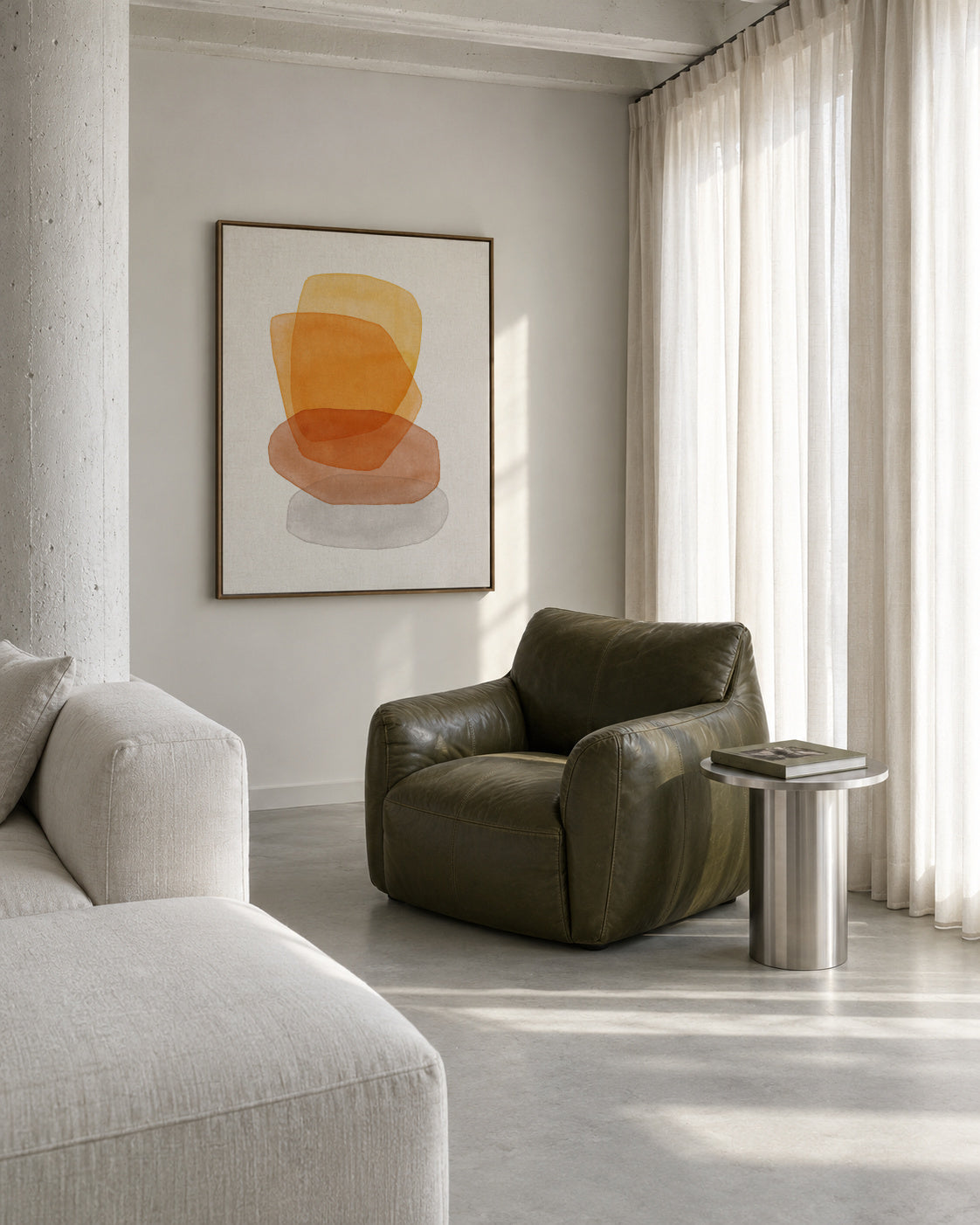 Yellow abstractions - Framed canvas in an interior