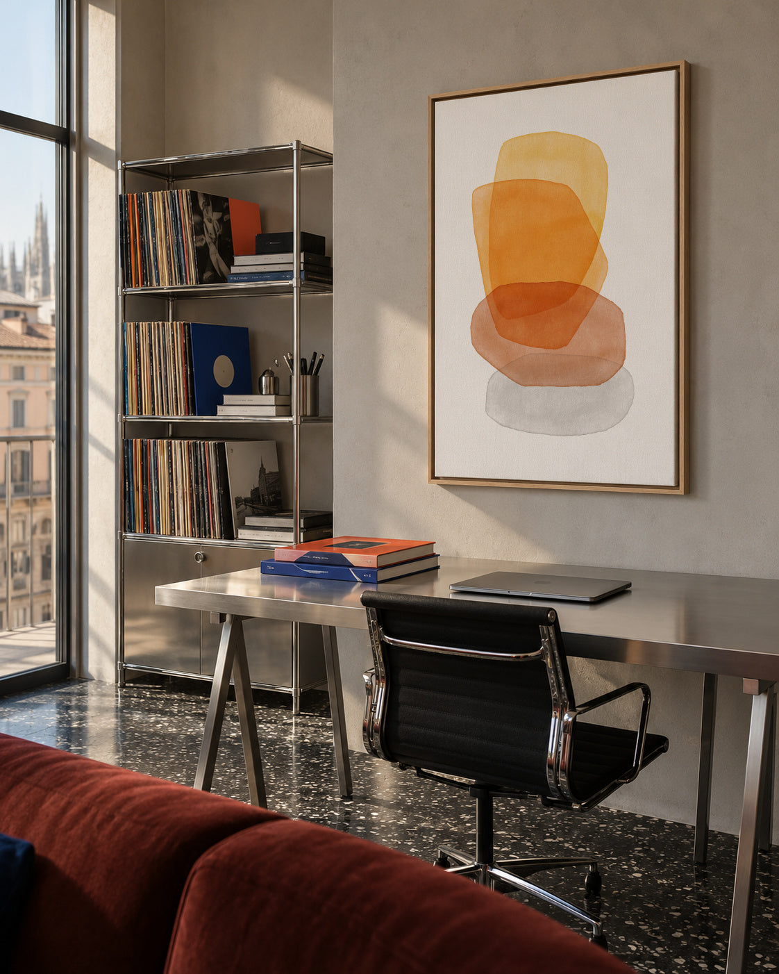 Yellow abstractions - Framed canvas in an interior