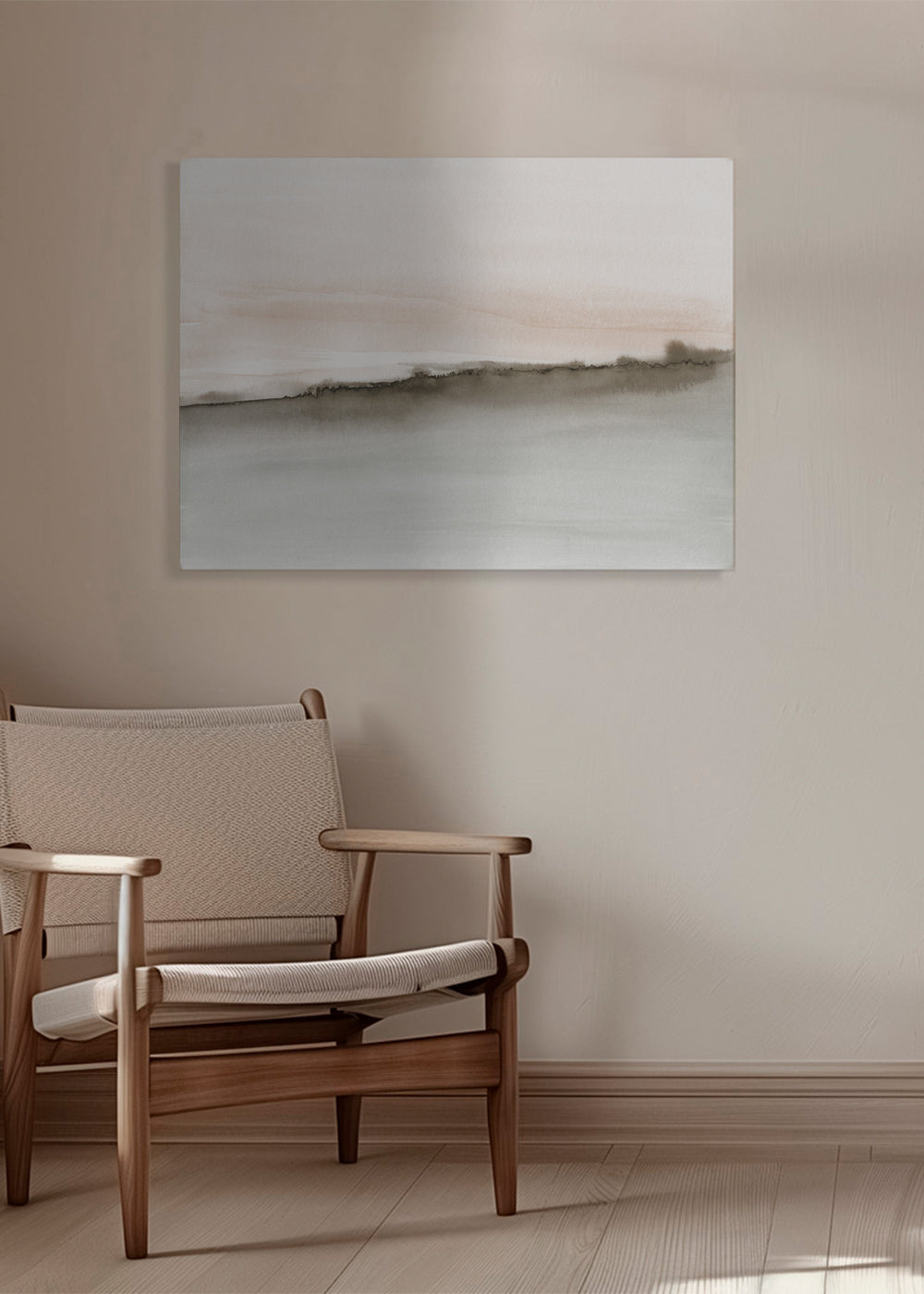 Abstract watercolor landscape in coral and sepia