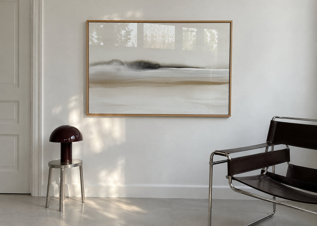 Hazy horizon in sepia and black watercolor - Framed poster in an interior
