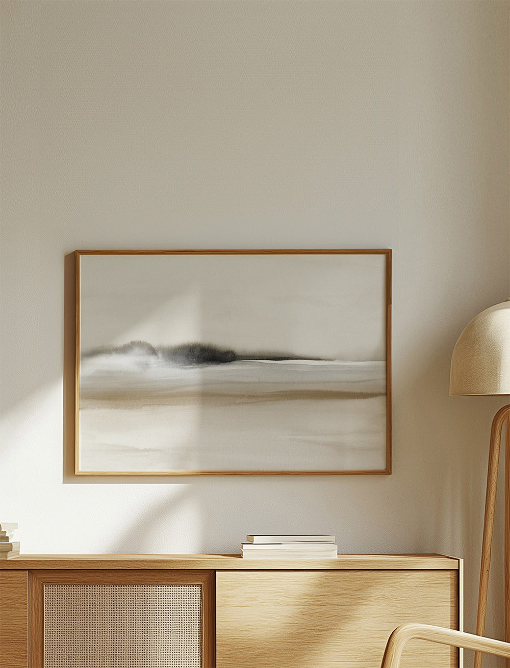 Hazy horizon in sepia and black watercolor