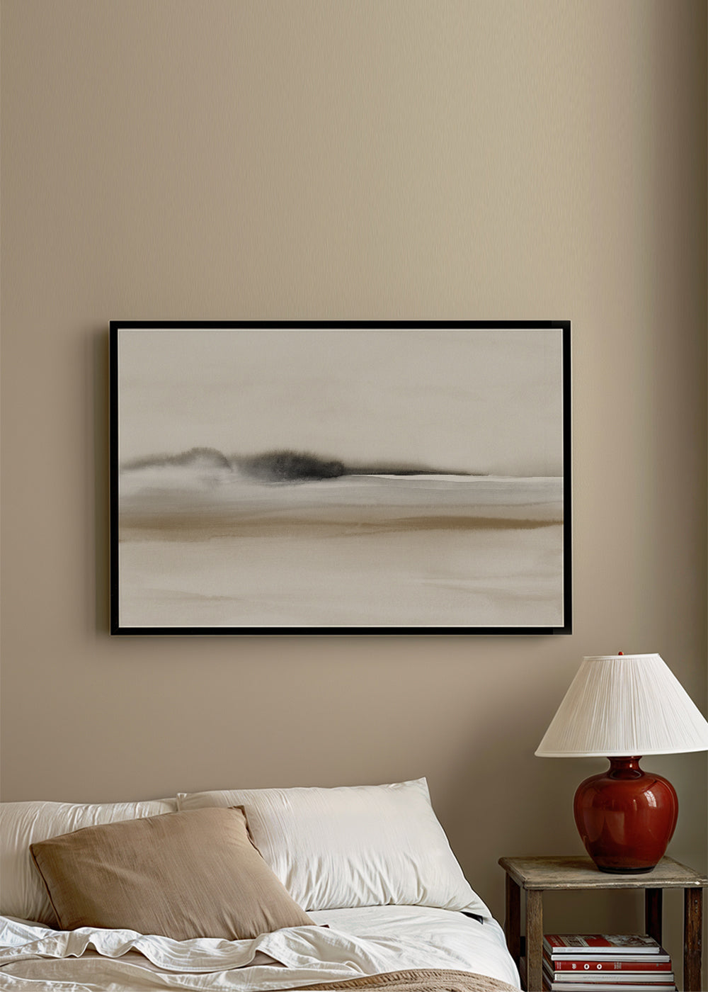 Hazy horizon in sepia and black watercolor