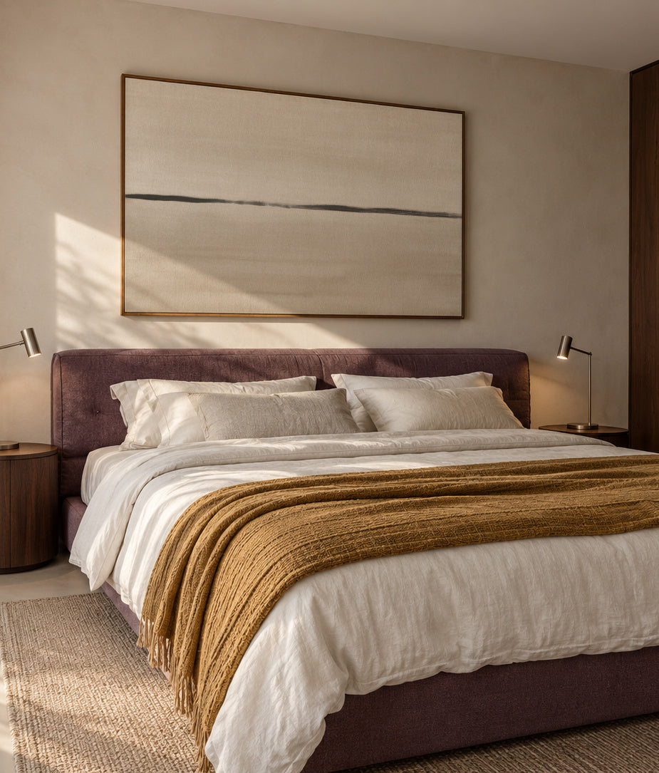 Minimalist horizon in beige tones - Framed canvas in an interior