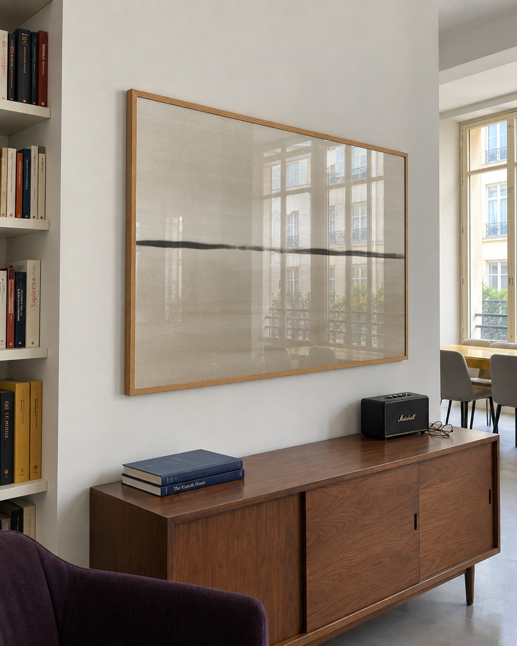 Minimalist horizon in beige tones - Framed poster in an interior