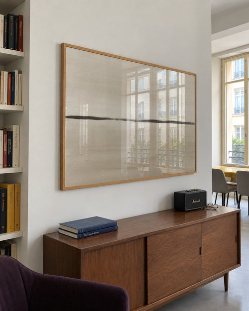 Minimalist horizon in beige tones - Framed poster in an interior