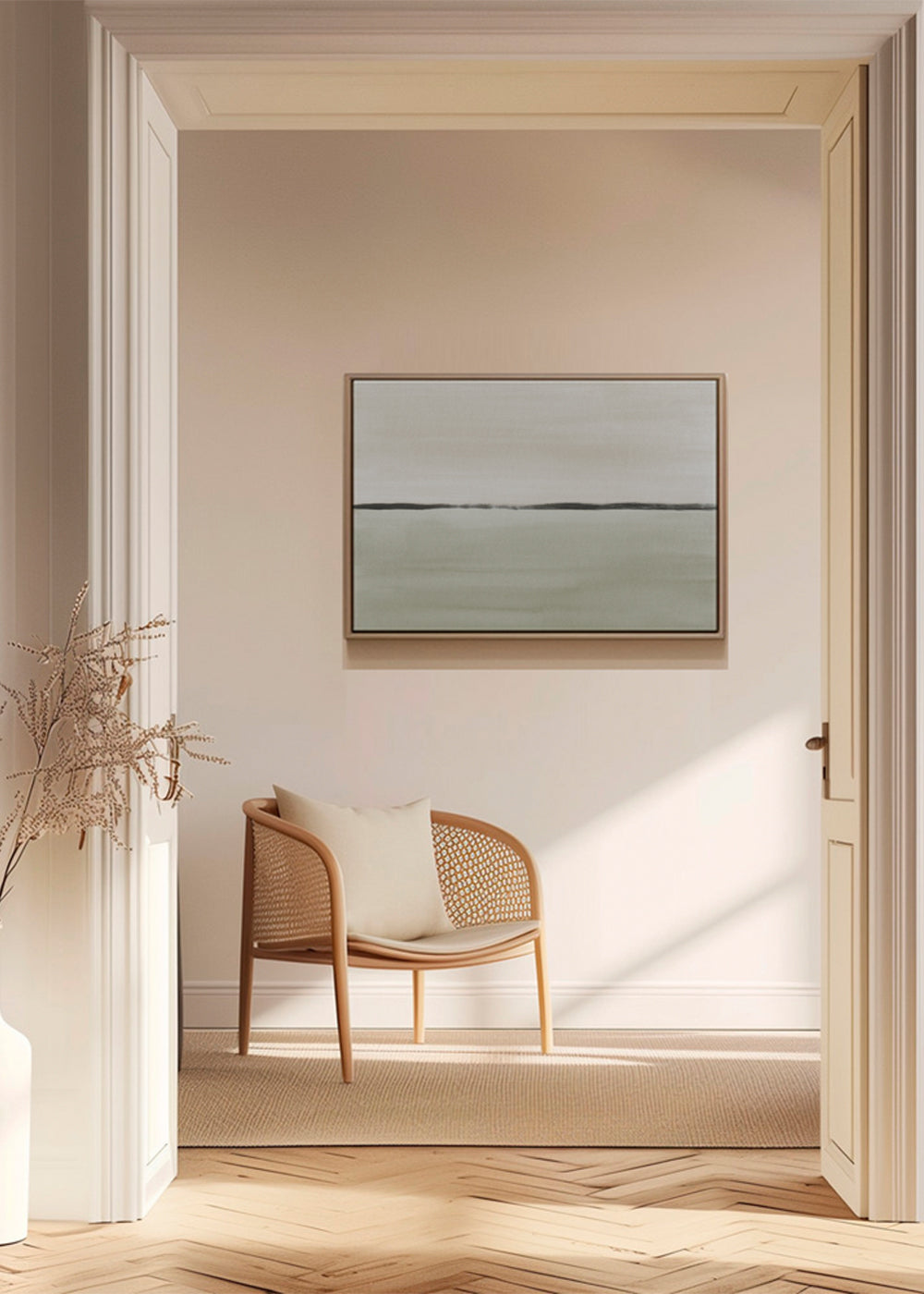 Minimalist horizon in soft olive green and sepia