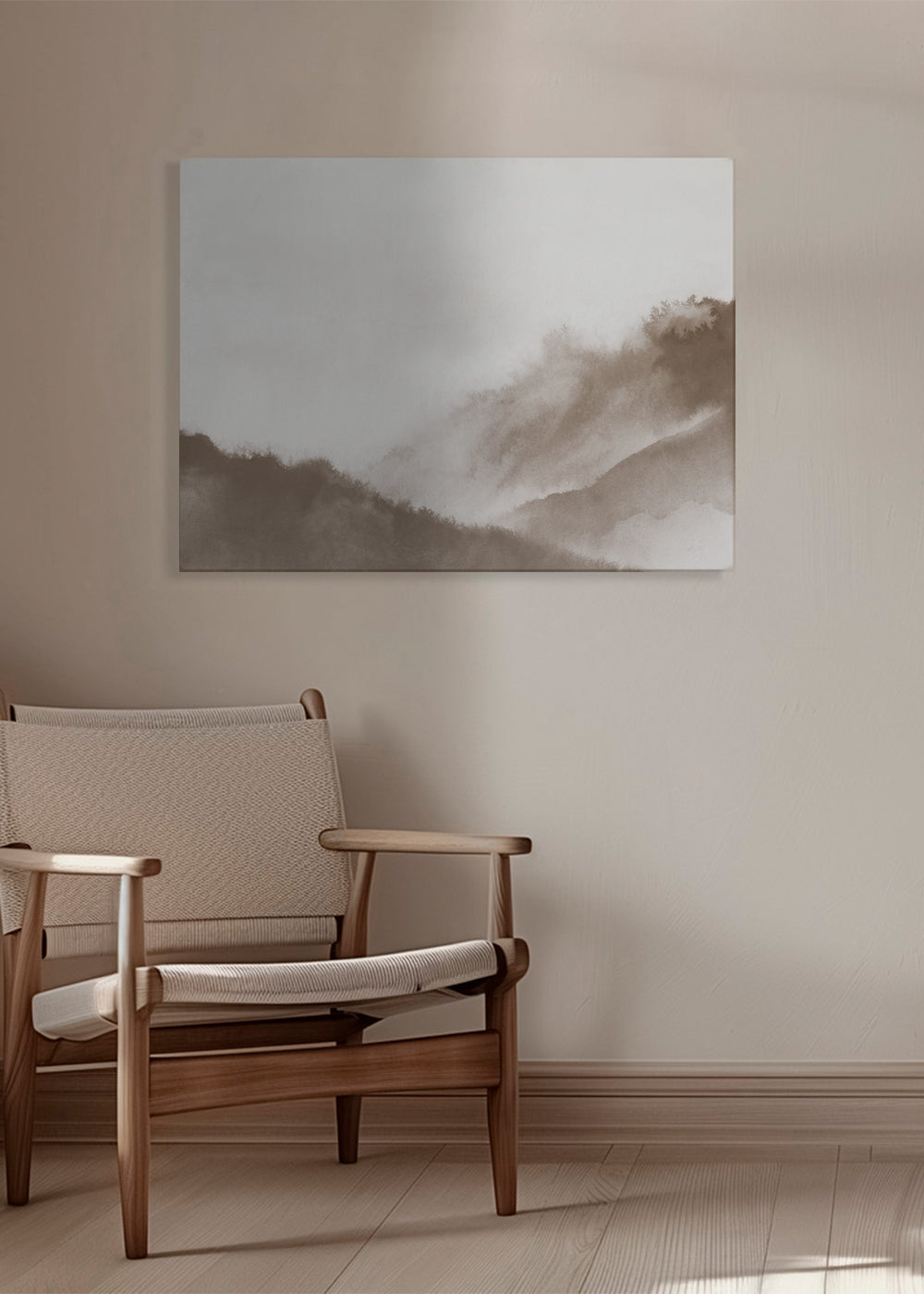Misty mountains in sepia tones