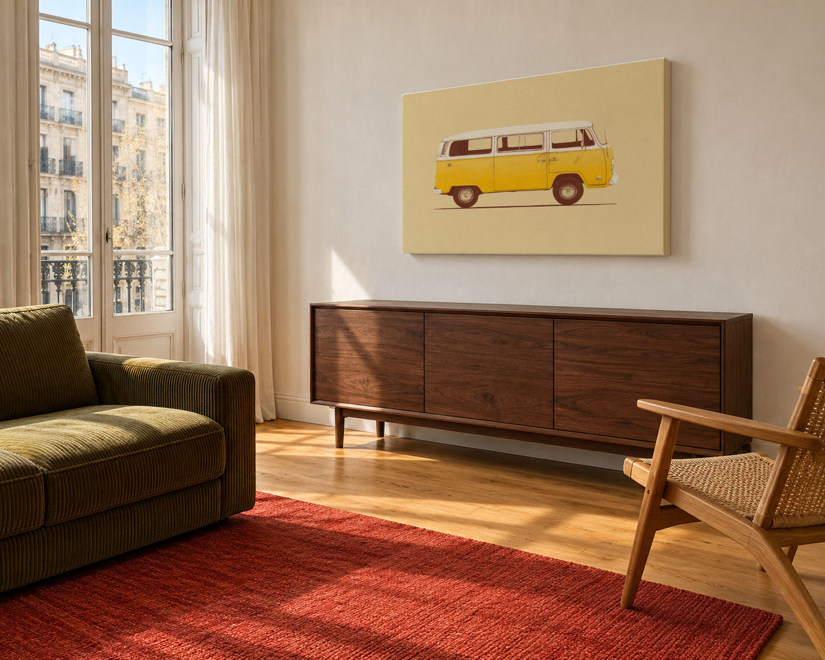 Yellow Van - Unframed canvas in an interior