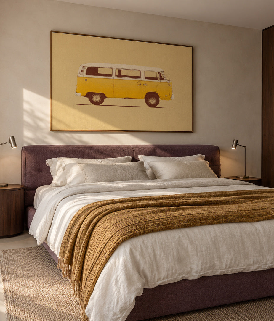 Yellow Van - Framed canvas in an interior
